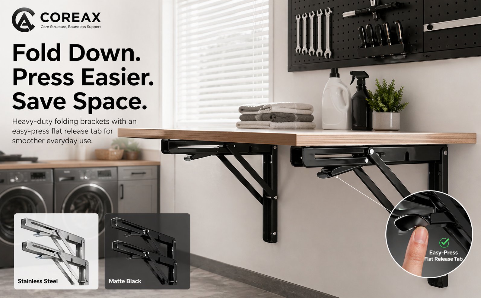 COREAX folding shelf brackets for garage folding workbench hardware