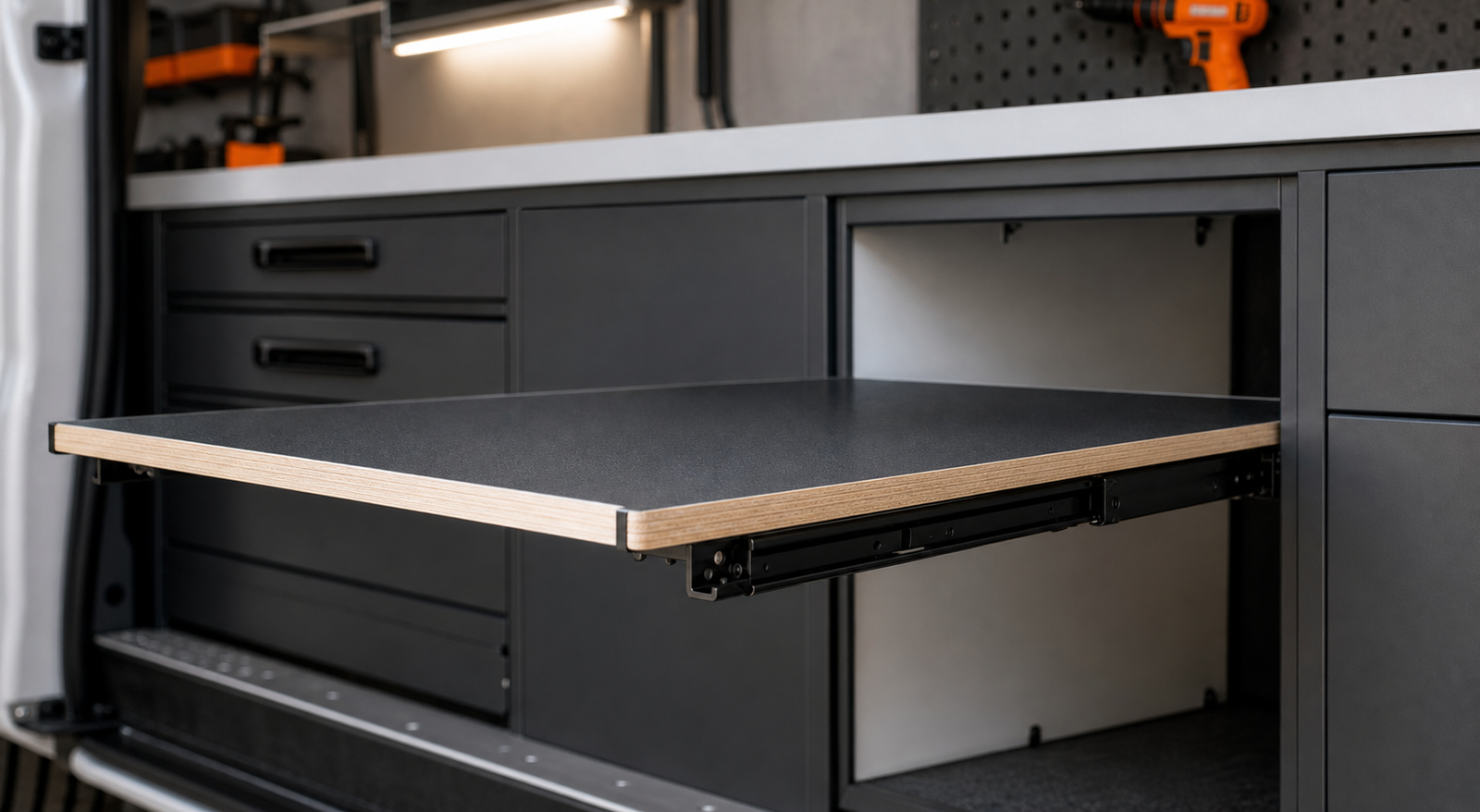 Side-mount and bottom-mount drawer slide options compared for pull-out shelves